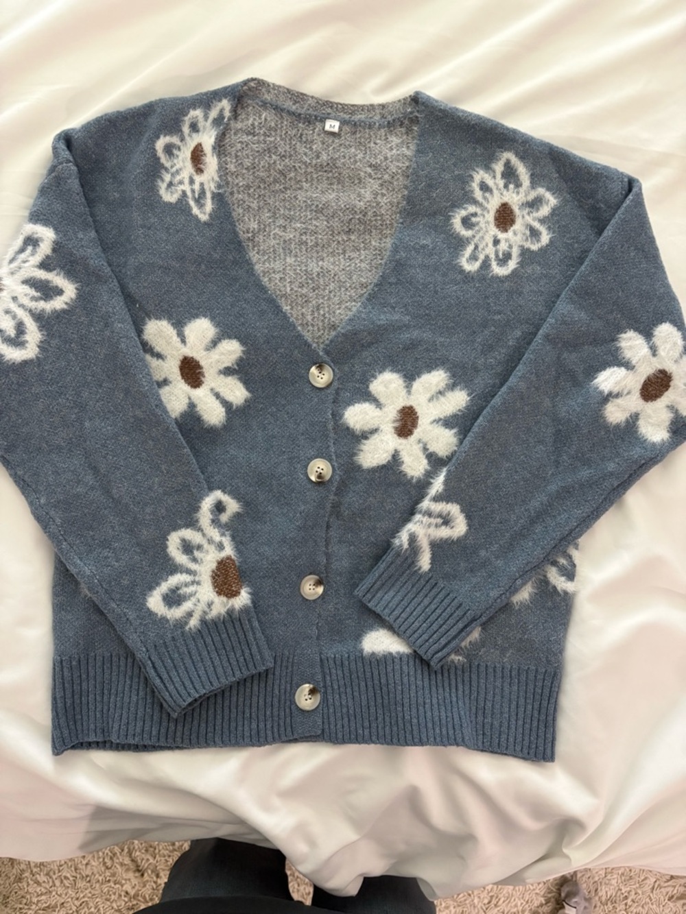 Blue Floral V-Neck Button Cardigan